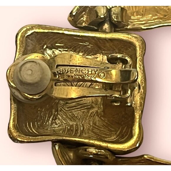 Givenchy ~ Large Vintage 80’s Dangle Drop Door Knocker Enamel Gold Tone Earrings - Picture 7 of 10